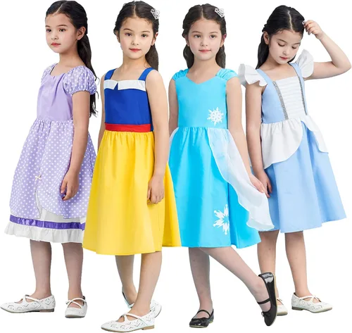 Vista 3 de Juego de ropa de princesa para niñas, 4 piezas, trajes de algodón sin mangas para regalo de cumpleaños, disfraz de Halloween