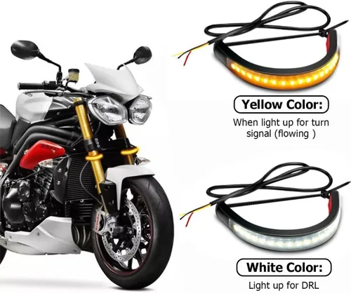 Vista 5 de zipelo 2 luces LED de señal de giro para motocicleta, intermitentes flexibles de doble color blanco y ámbar para horquilla con función switchback