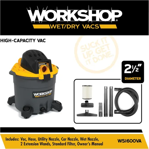 Vista 2 de Taller Wet Dry Vac ws1600va alta capacidad Wet Dry Vacuum Cleaner, 16-Gallon tienda Vacuum Cleaner, 6,5 Pico HP aspiradora en húmedo y seco