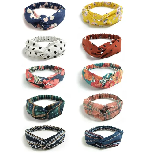 Vista 10 de DRESHOW - Paquete de 10 diademas para mujer con diseño entrecruzado vintage, estilo bohemio, trenzadas, elásticas, accesorios para el cabello