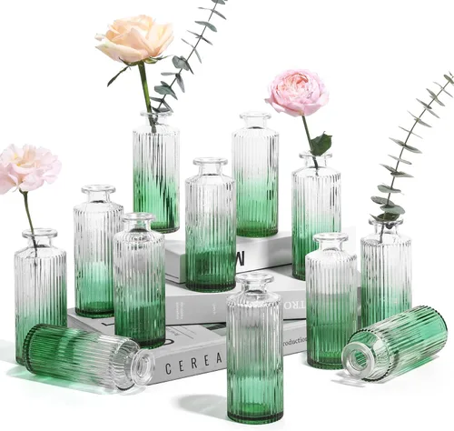 Vista 10 de ComSaf Jarrones Pequeños para Flores, Mini Jarrones de Cristal Transparente al por Mayor, Mini Jarrón de Flores de 5.2 Pulgadas de Alto, Jarrones