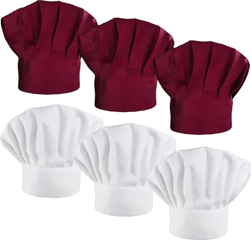 Vista 5 de Paquete de 6 sombreros de chef elásticos para panadero, cocina, catering, chefs Negro