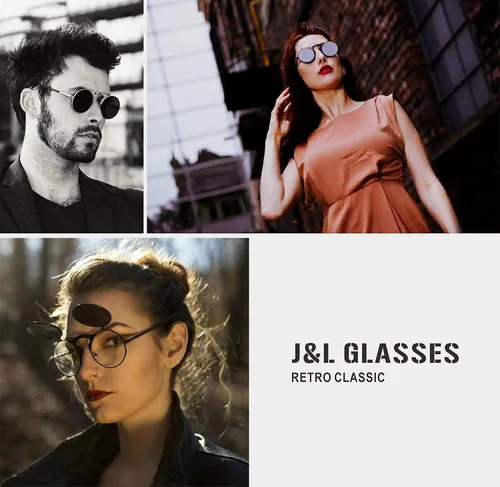 Vista 6 de JL Glasses Gafas de sol redondas estilo retro estilo Seampunk