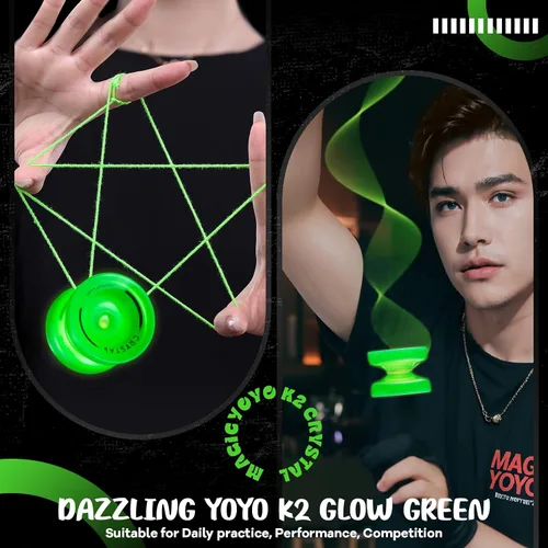 Vista 7 de MAGICYOYO Responsive Yoyos - Paquete de 2 yoyos de metal V12 + yoyo de plástico K2 verde brillante, yoyo profesional para niños, yoyo de doble