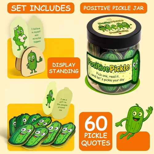 Vista 2 de Stofinity Tarro de 60 tarjetas de afirmación de pepinillos positivos – Regalo de aliento, positividad y apoyo emocional para niñas adolescentes
