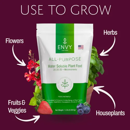 Vista 5 de ENVY Fertilizante para plantas multiusos, 0.5 libras, hace 50 galones, para plantas de interior y exterior, seguro para mascotas, soluble en agua