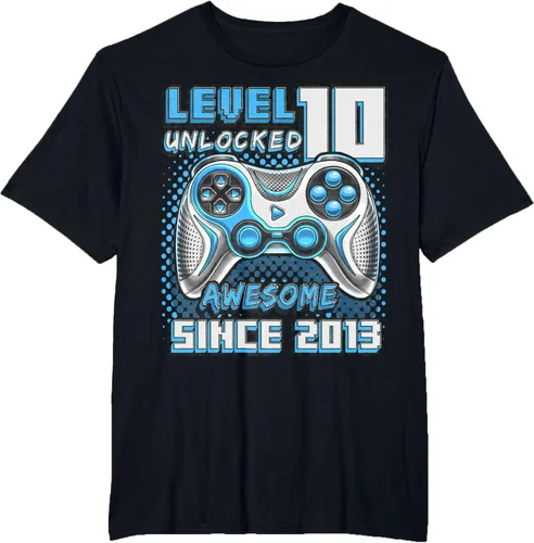 Vista 38 de Level 10 Unlocked Awesome 2013 Video Game 10th Birthday Boy T-Shirt, Negro