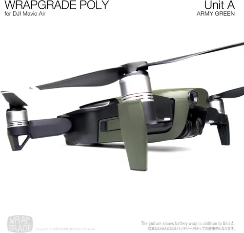Vista 4 de Wrapgrade Poly Skin compatible con DJI Mavic Air 3 baterías (verde militar)