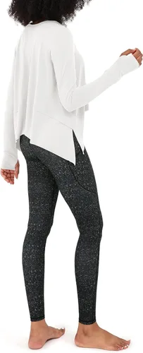 Vista 3 de ODODOS - Camisa para mujer, manga larga, tipo ombliguera, con agujero para el pulgar, deportiva, para ir al gimnasio, entrenamiento o yoga