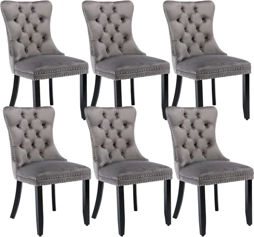 Vista 92 de Juego de 2 sillas de comedor de terciopelo beige, modernas sillas de cocina tapizadas