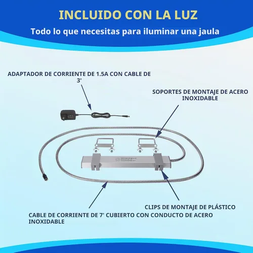 Vista 3 de HappyBird Lighting - Luz de jaula para pájaros con protector para masticar, luz LED de espectro completo para mascotas, simula el entorno natural