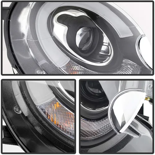 Vista 3 de ACANII - Para [Modelo Halógeno] 2007-2013 Mini Cooper Faros Delanteros Proyectores con Tubo de Luz LED DRL y Carcasa Negra
