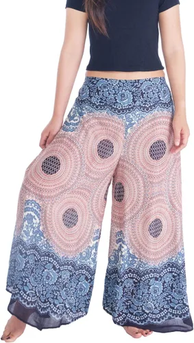 Vista 21 de Lannaclothesdesign Boho Palazzo Pants Women Pavo real colorido negro