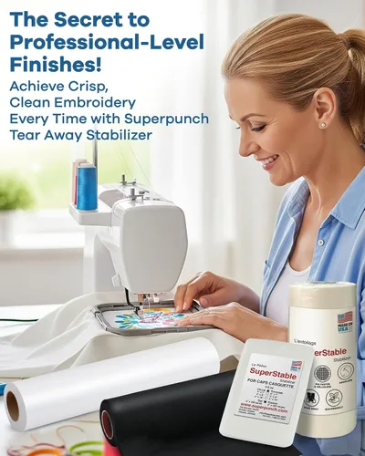 Vista 9 de Superpunch Estabilizador de lavado, SuperStable H2O Eau Gone White FSL rollo de 12 pulgadas x 10 yardas, estabilizador de bordado a máquina, lavado