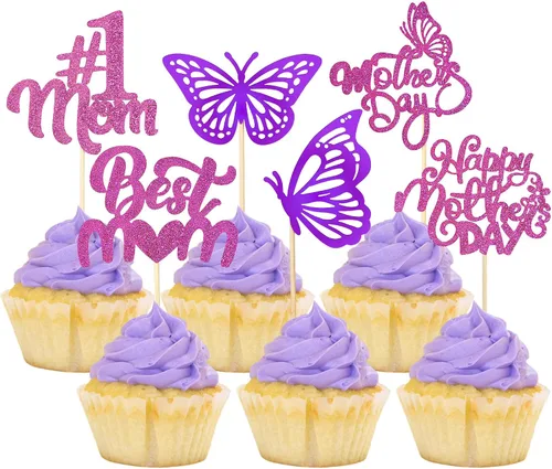 Vista 23 de Gyufise 1 paquete de decoración para pastel del día de la madre, la mejor mamá del mundo, con flores de mariposa, decoración de pastel de cumpleaños