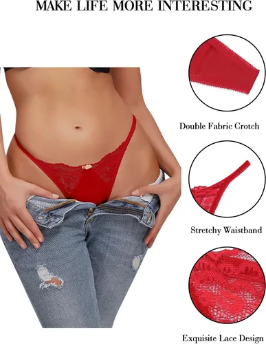 Vista 4 de Banamic Ropa interior para mujer, tangas recortadas de encaje, bragas de cintura media