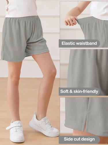 Vista 3 de Resinta Pantalones cortos de malla atlética para niñas, baloncesto, fútbol, deportes activos, gimnasio, pantalones cortos para jóvenes y niños