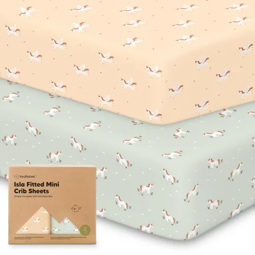 Vista 13 de Sábanas ajustadas para Pack and Play - Paquete de 2 sábanas mini para cuna para Pack N Play, colchón 38x26, ropa de cama suave y acogedora