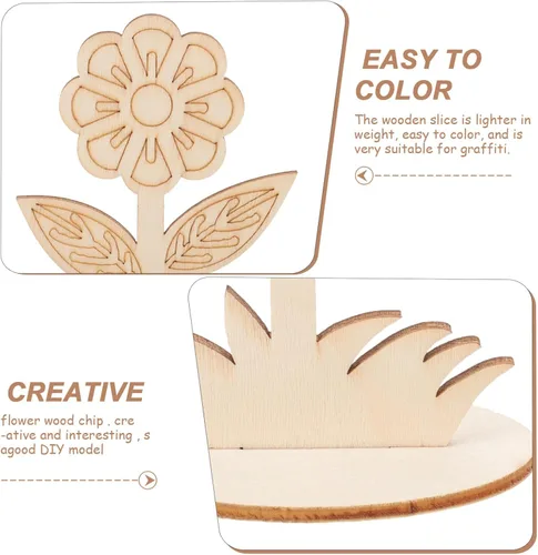 Vista 8 de EXCEART 20 plantillas de flores de madera DIY para pintar recortes florales sin terminar