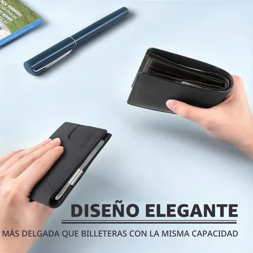 Vista 4 de Zitahli Cartera delgada para hombre, bloqueo RFID de cuero plegable con Caballo Loco Bicolor Negro