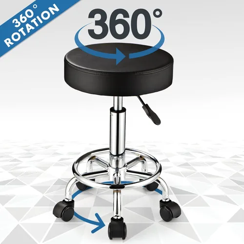Vista 4 de Taburete ajustable con ruedas Taburete redondo con ruedas para silla de oficina de masaje de spa (negro)