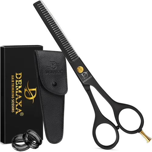 Vista 6 de Tijeras profesionales para bigote de punta roma 4.2 prémium para hombres con pinzas inclinadas, 1 peine para bigote, 1 peine y bolsa para barba