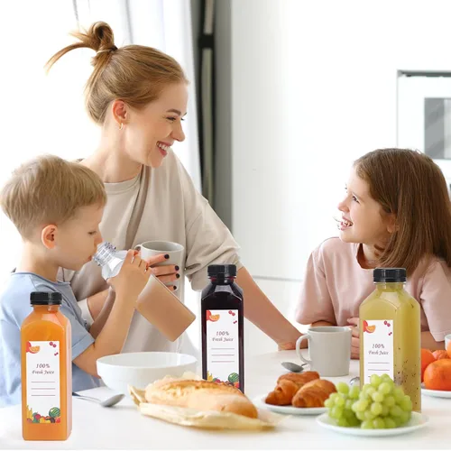 Vista 6 de OBKJJ Botellas de plástico para jugo, 150 piezas, 16 oz, botellas de agua de plástico vacías con tapas, recipientes transparentes reutilizables