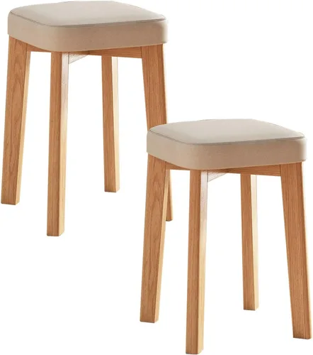 Vista 11 de JKGHK Dining Chairs, Cushioned Backless Bar Kitchen Chairs, Stackable Wooden Nesting Stool, Leather Room Stool, for Home, Office, Dining Room Gris