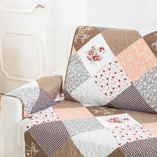 Vista 3 de Yiran - Funda de sofá floral con diseño de patchwork, funda de sofá suave de microfibra para mascotas y niños, con partículas antideslizantes