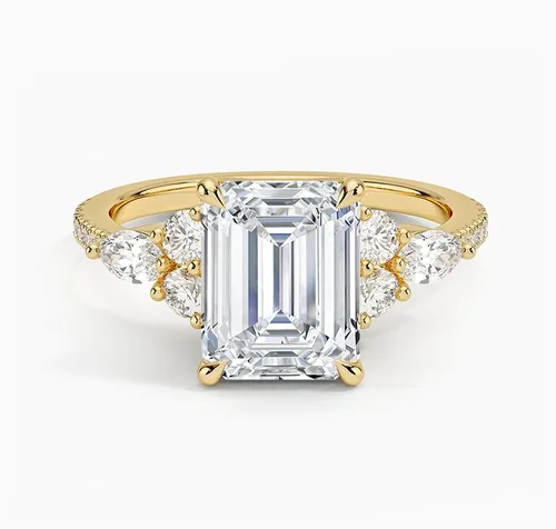 Vista 4 de IGI 2.56 Carat White Emerald Excellent Cut Four Claw Prongs Lab Created Diamond Engagement Ring With Side Marquise and Round Lab Diamonds In 14k