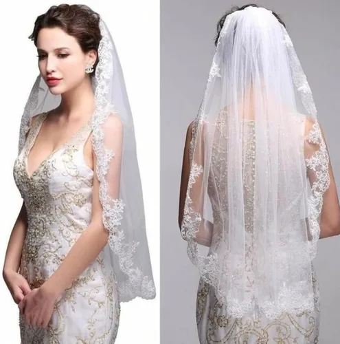Vista 6 de Snadulor Velo de novia de boda con peine de 1 nivel, velo corto de boda, accesorios para el cabello de novia.