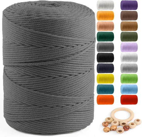 Vista 44 de ZUEXT Cordón de algodón para macramé de 4 mm x 500 m, ZUEXT Cordones trenzados naturales hechos a mano en verde manzana de 4 hebras, cuerda de lana