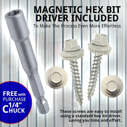 Vista 5 de EAGLE 1 Tornillos para Techos de Metal #10 - Tornillos Autorroscantes con Cabeza Hexagonal Pintada y Arandela de Goma EDPM para Metal a Madera
