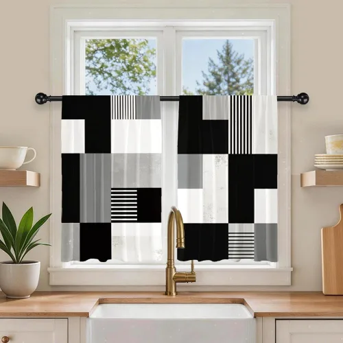 Vista 15 de Cortinas cortas de cocina de poliéster con estampado para puerta de granero, 27.5 pulgadas de ancho x 36 pulgadas de largo, cortinas de puerta