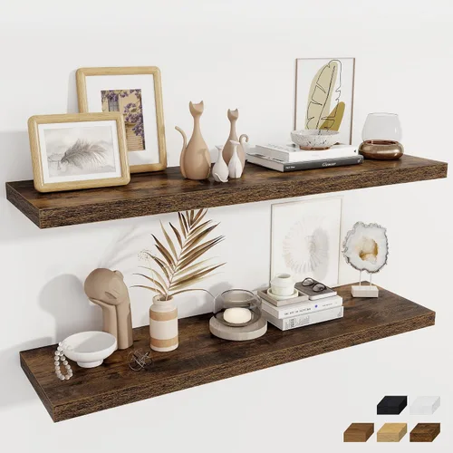 Vista 52 de Fun Memories Pequeños estantes flotantes para pared, estantes cuadrados de pared de 8 pulgadas con soportes invisibles, estantes negros para baño