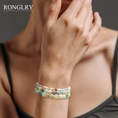 Vista 6 de Ronglry 3 pulseras de piedra natural para mujeres y hombres, pulseras de cuentas de cristal curativo, amatista espiritual, cuarzo rosa, chakras