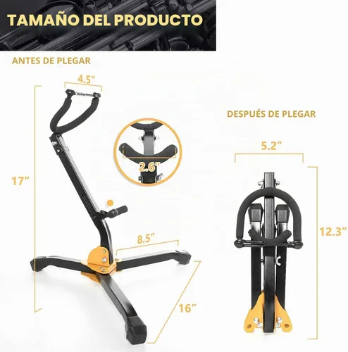Vista 2 de Soporte plegable para saxofón alto, soporte de saxofón alto tenor, diseño de base triangular de metal ajustable, soporte para saxofón, soporte