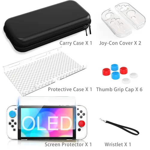Vista 8 de HEYSTOP Switch OLED Case Compatible with Nintendo Switch OLED Model 2021, 9 in 1 Accessories for Switch OLED Model with Dockable Protective Case, HD