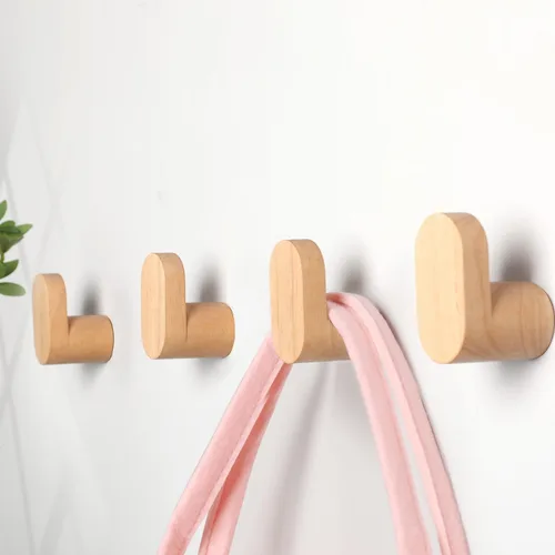 Vista 2 de Ganchos de pared de madera, paquete de 2 ganchos de madera modernos minimalistas montados en la pared, perchero de pared de abrigo de madera