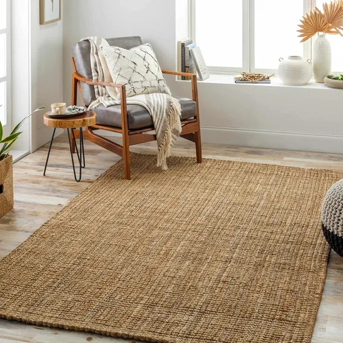 Vista 16 de Hauteloom Aphrodite JModern - Alfombra tejida a mano de yute de fibra natural, alfombra geométrica contemporánea a cuadros para sala de estar, Crema