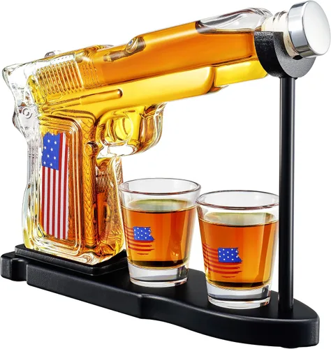 Vista 15 de Juego de decantador de pistola de whisky + 2 vasos bala - Regalos de pistola de Navidad y cumpleaños para hombres que lo tienen todo, regalos