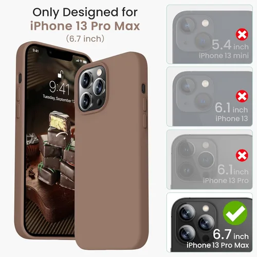 Vista 6 de Funda para iPhone 13 Pro Max, de silicona mejorada [protección a prueba de golpes] con forro de microfibra suave antiarañazos, 6.7 pulgadas Chocolate