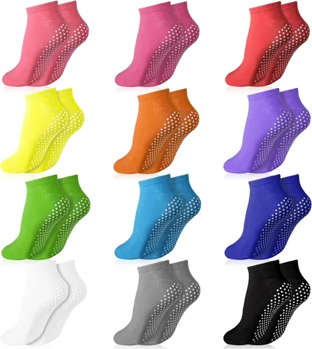 Vista 8 de Jspupifip 24 pares de calcetines de agarre de pilates a granel para mujeres, calcetines de yoga antideslizantes para el hogar, hospital, calcetines
