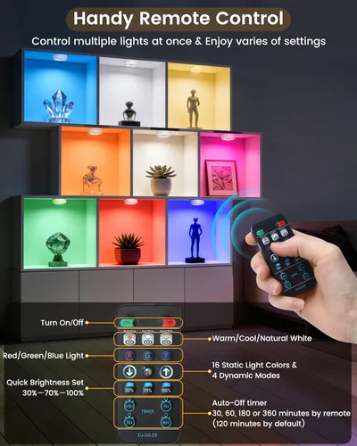 Vista 3 de TECOMLIGHT Luces LED de disco con control remoto, luz inalámbrica para armario, funciona con pilas, luces debajo del gabinete, luz de grifo que