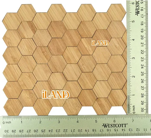 Vista 3 de iLAND Pisos barnizados para casas de muñecas a escala 1:12, tablas de piso de bambú para casas de muñecas (96 piezas hexagonales)