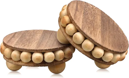 Vista 8 de Yookeer 2 elevadores de madera para exhibiciones, elevadores redondos de madera envejecida, soporte de exhibición de pedestal de granja, soporte