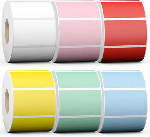 Vista 8 de Misofuki 2 pulgadas, 750 etiquetas adhesivas térmicas directas circulares azules compatibles con cebra, rollo, MUNBYN, etiquetas térmicas directas