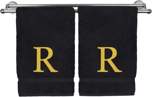 Vista 143 de Toalla de mano monogramada, regalo personalizado, juego de 2 - Toalla bordada con letra de bloque dorada - Extra absorbente 100% algodón turco