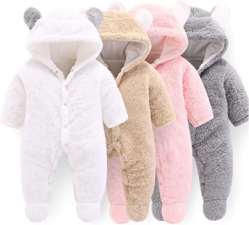 Vista 2 de VNVNE - Enterizo con capucha para recién nacido, traje para la nieve, con diseño de caricaturas, de oso, de forro felpa