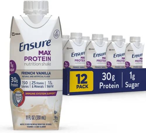 Vista 4 de Ensure Max Protein Nutrition - Batido de 11 onzas líquidas, 12 unidades & Max Protein Nutrition Shake, 11 onzas líquidas (paquete de 12) y batido